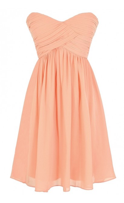 Night To Remember Strapless Chiffon Designer Dress in Peach